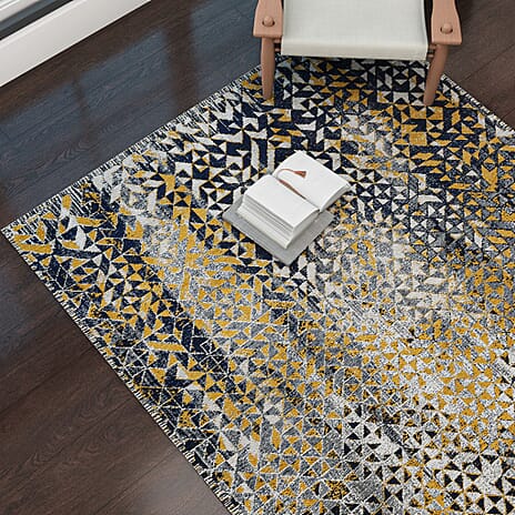 Cotton Jacquard Rug and Door Mat (Size 120x1 cm) - Blue & Multicolor