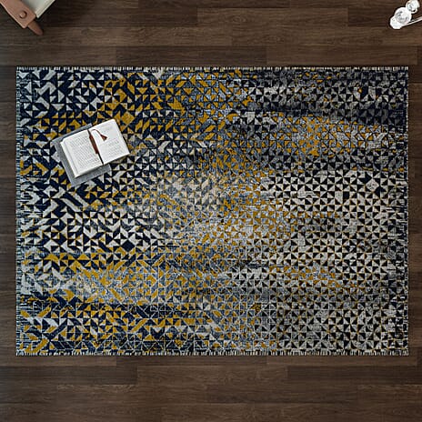 Cotton Jacquard Rug and Door Mat (Size 120x1 cm) - Blue & Multicolor