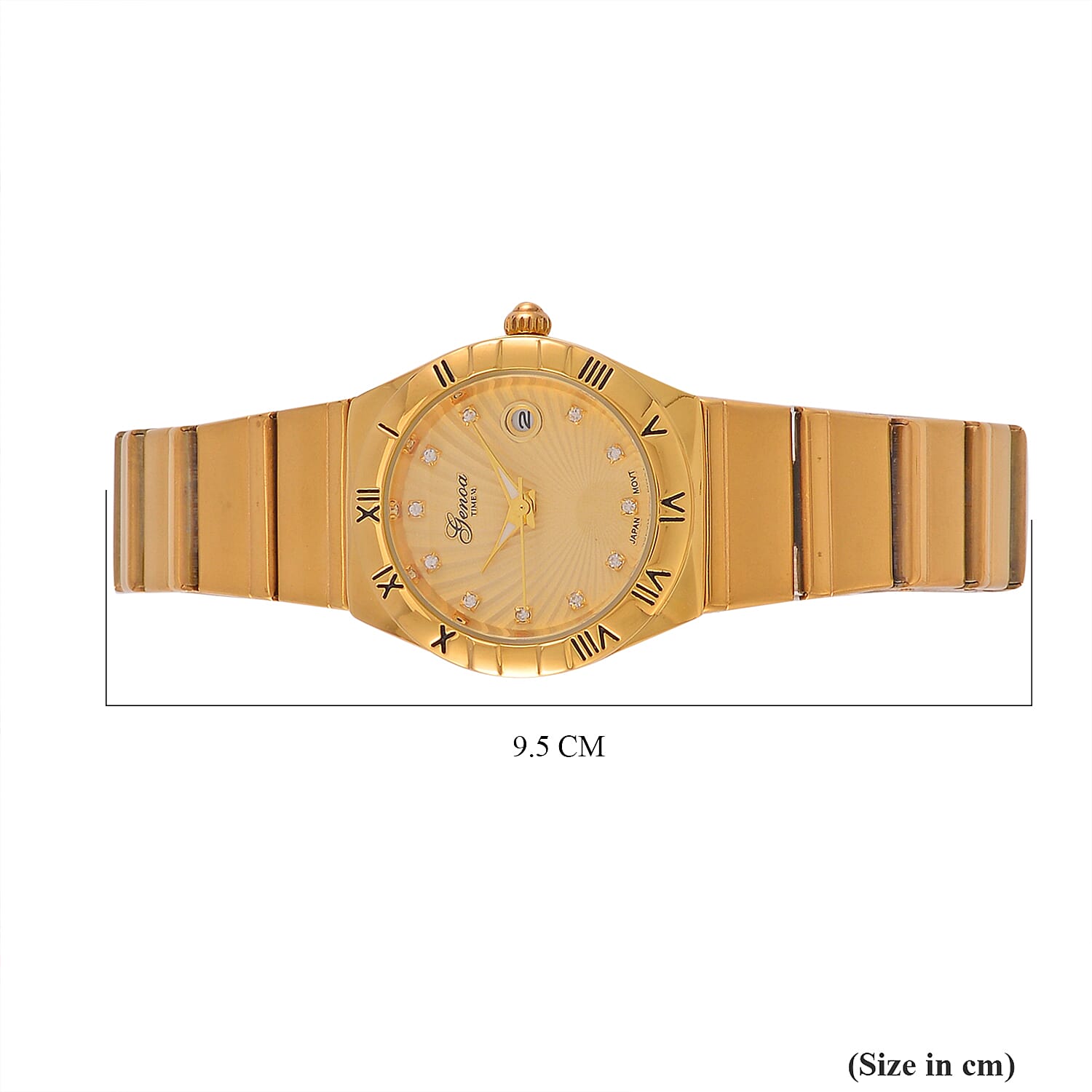 Designer Inspired - GENOA TIME V2 Japanese Movt. Crystal Studded Dial Watch with Stainless Steel Chain Strap  - Gold