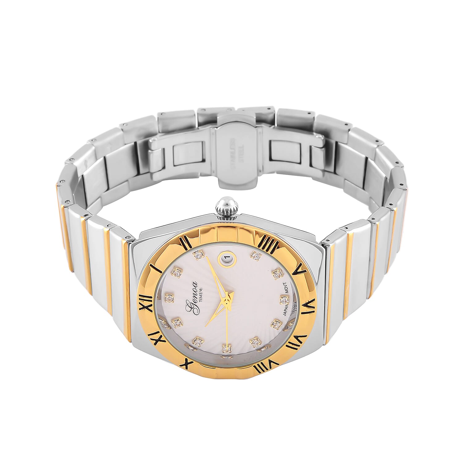 GENOA TIME V2 Japanese Movt. Crystal Studded Watch with Stainless Steel Chain Strap
