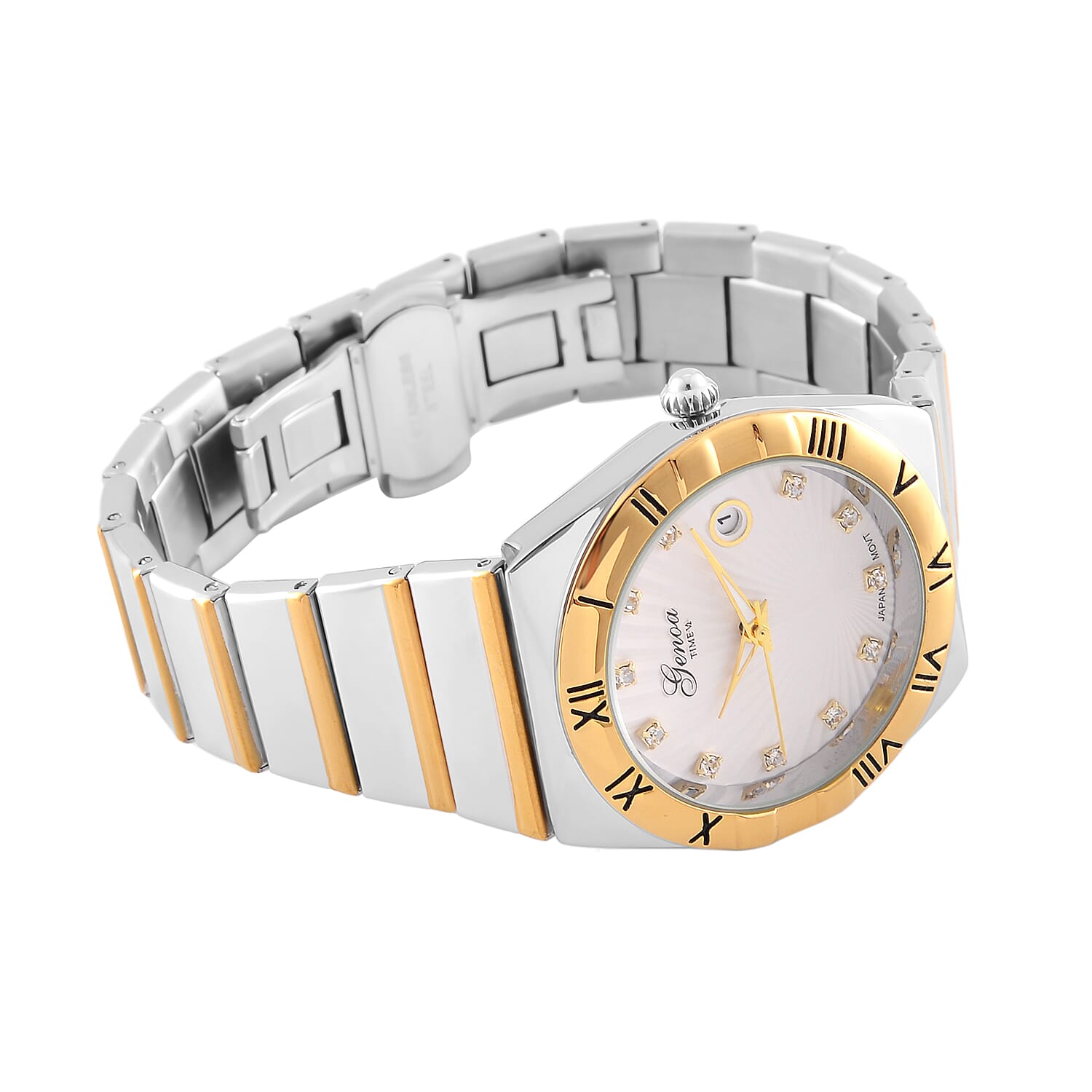 GENOA TIME V2 Japanese Movt. Crystal Studded Watch with Stainless Steel Chain Strap