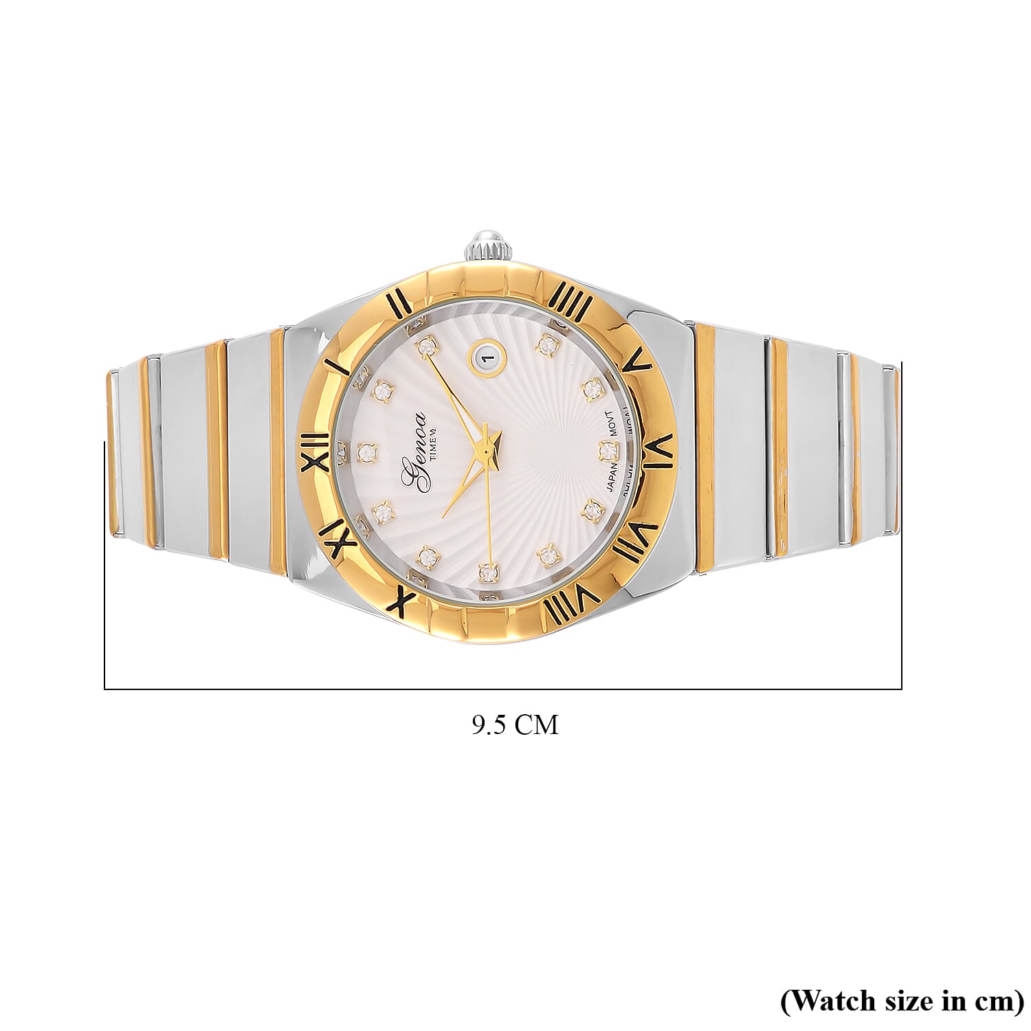 GENOA TIME V2 Japanese Movt. Crystal Studded Watch with Stainless Steel Chain Strap