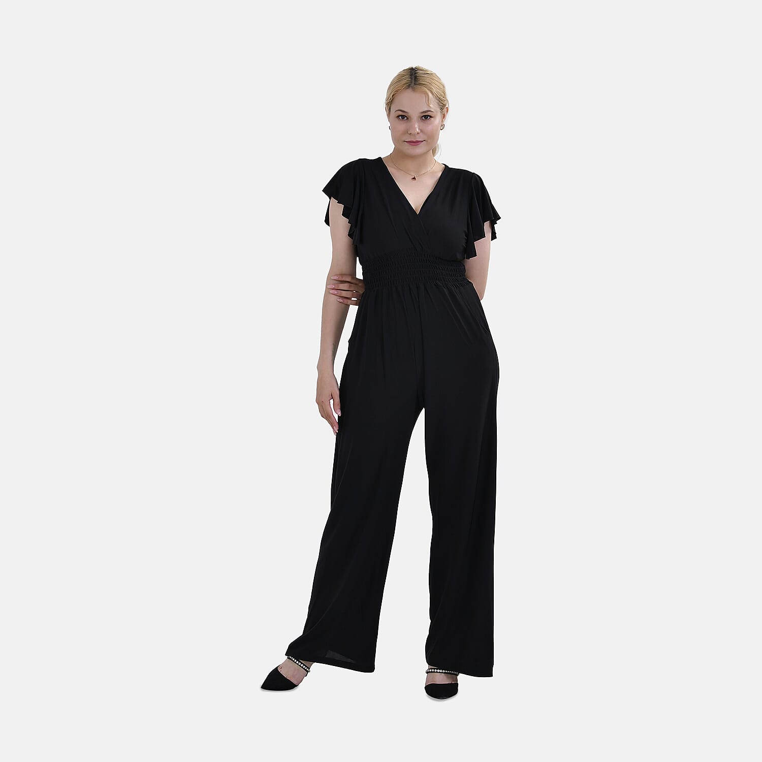 La Marey Polyester Patterned Jumpsuit (Size 141x1 cm) - Black & Black