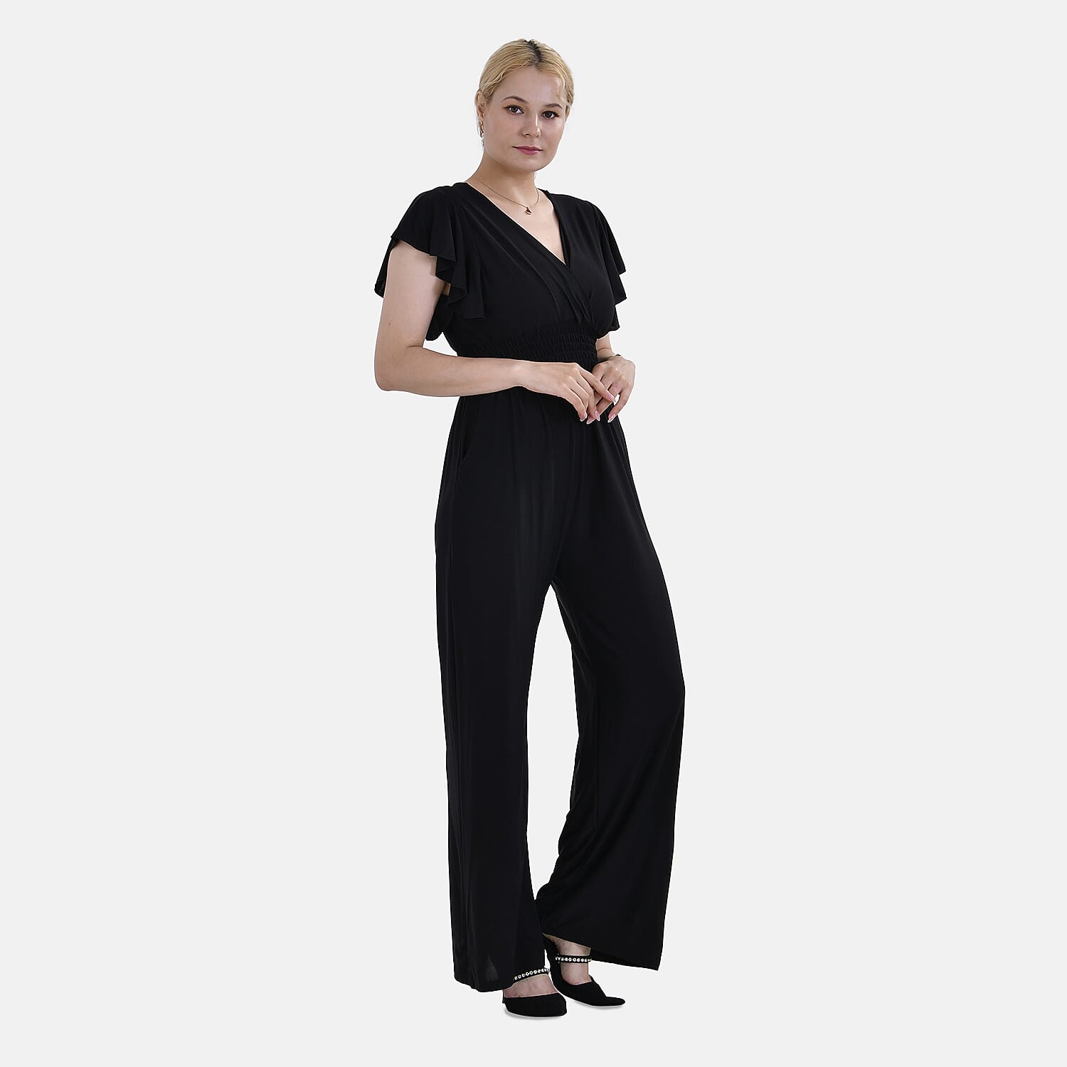 La Marey Polyester Patterned Jumpsuit (Size 141x1 cm) - Black & Black