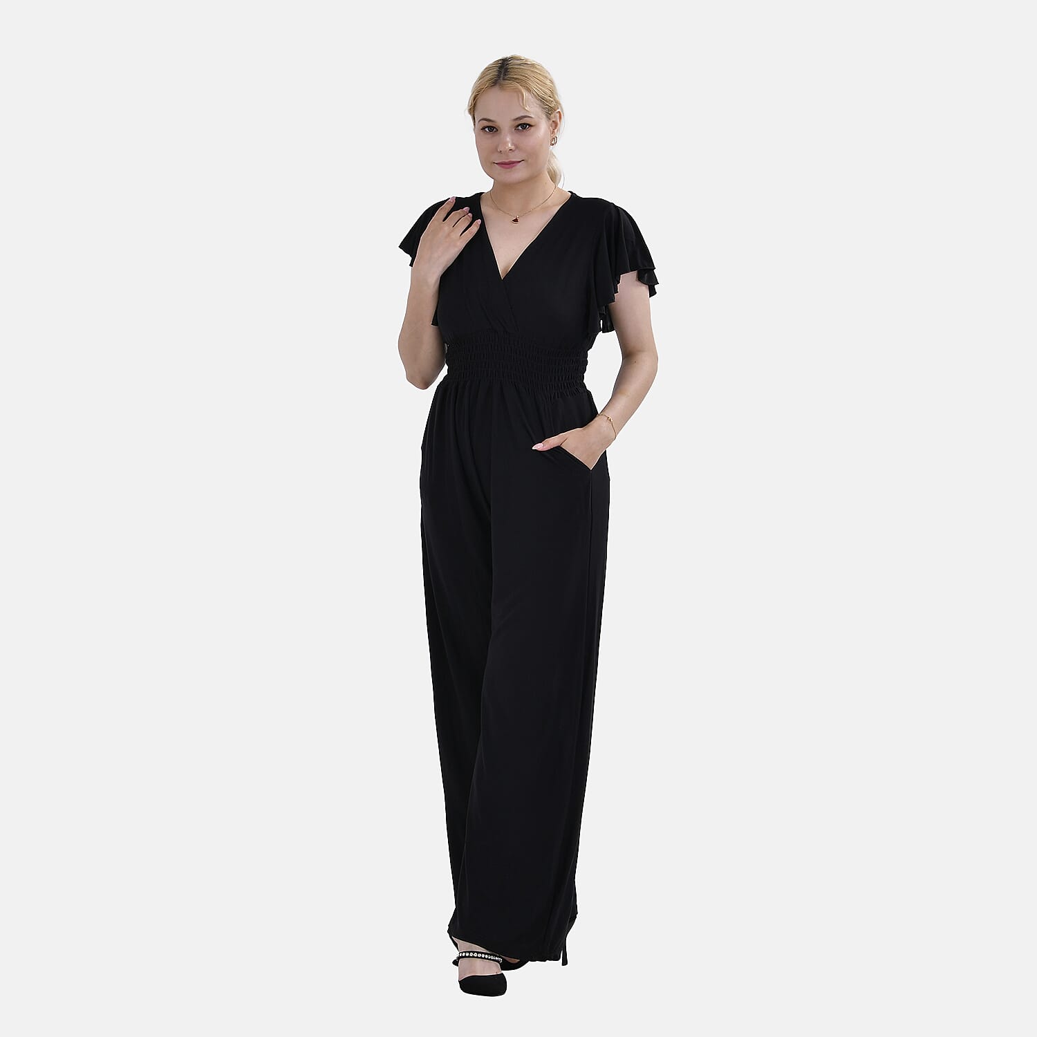 La Marey Polyester Patterned Jumpsuit (Size 141x1 cm) - Black & Black