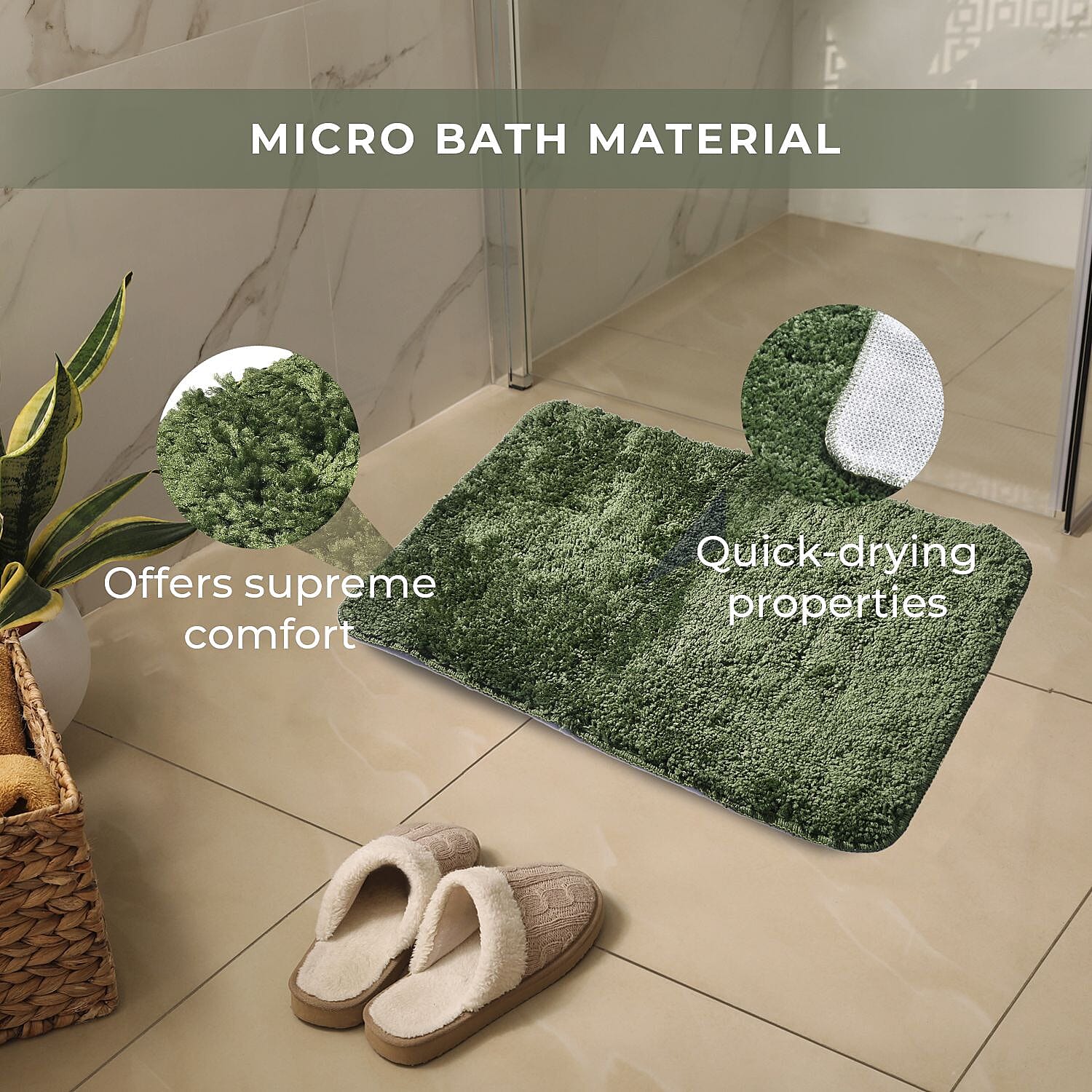 Set of 2 Microbath Mat with TPR Back (Size 40x60 cm) - Green