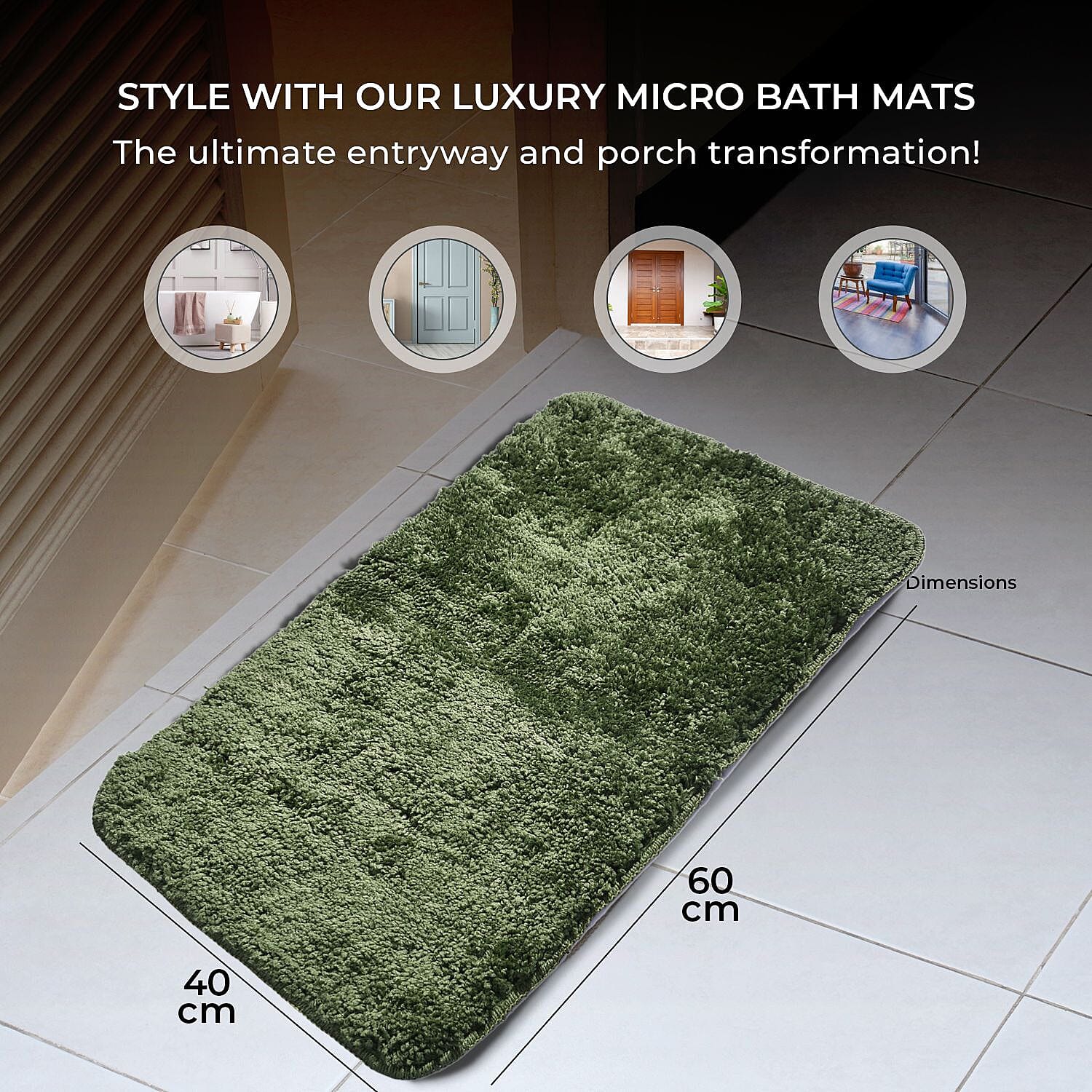 Set of 2 Microbath Mat with TPR Back (Size 40x60 cm) - Green