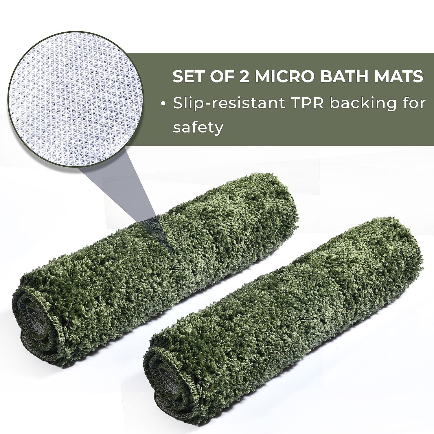 Set of 2 Microbath Mat with TPR Back (Size 40x60 cm) - Green