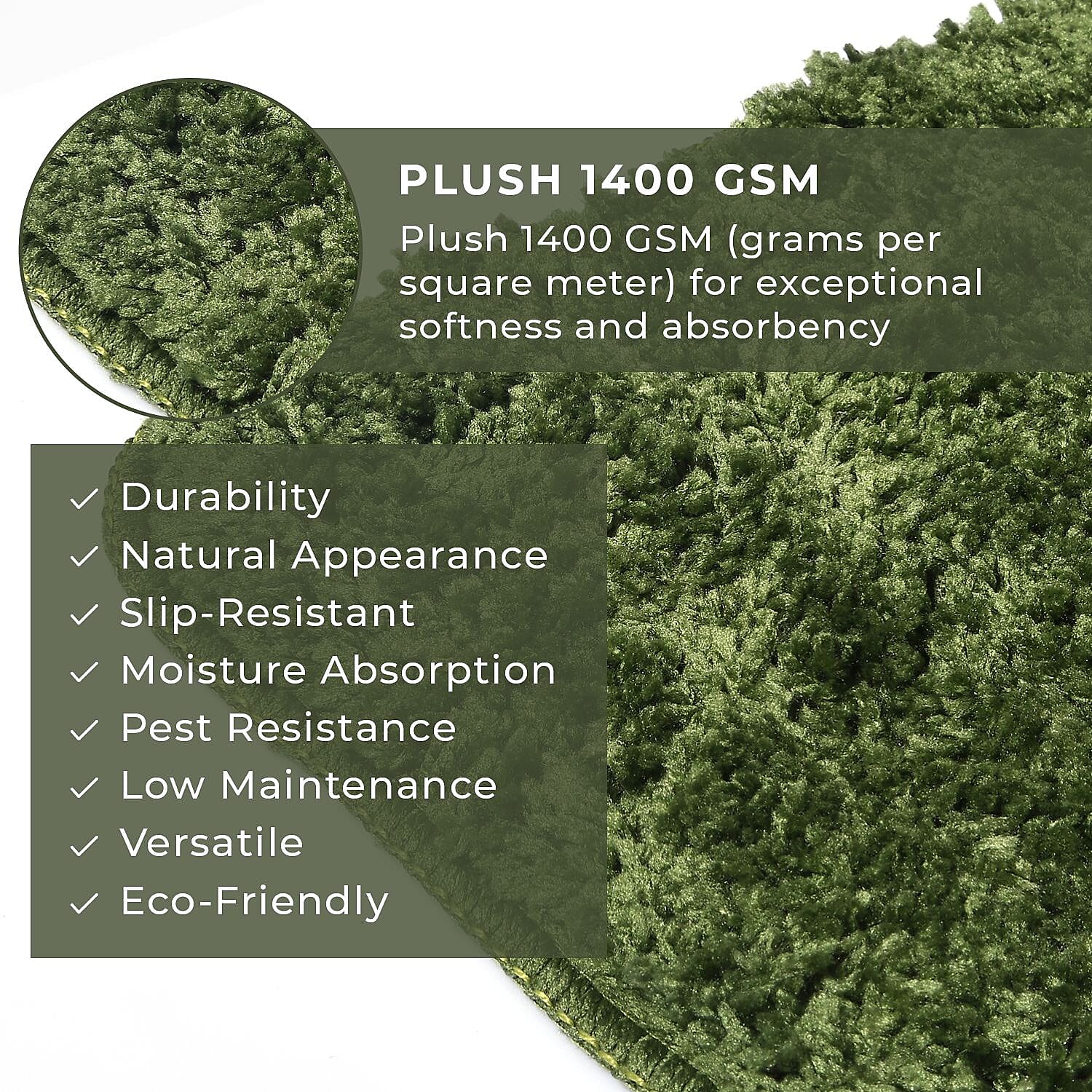 Set of 2 Microbath Mat with TPR Back (Size 40x60 cm) - Green