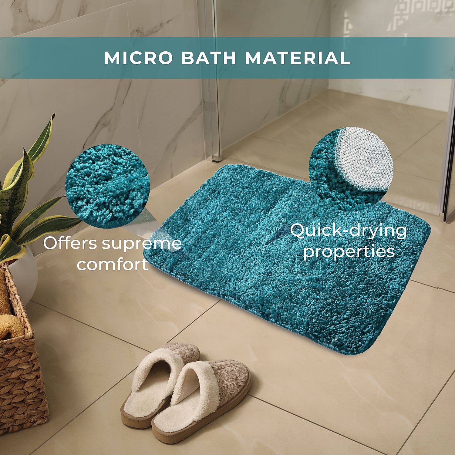 Set of 2 Luxury Microbath Mat with TPR Back - 1400 GSM  (Size 40x60 cm) - Cobalt Blue