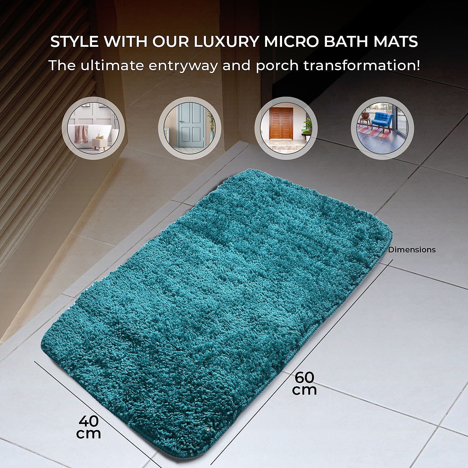 Set of 2 Luxury Microbath Mat with TPR Back - 1400 GSM  (Size 40x60 cm) - Cobalt Blue