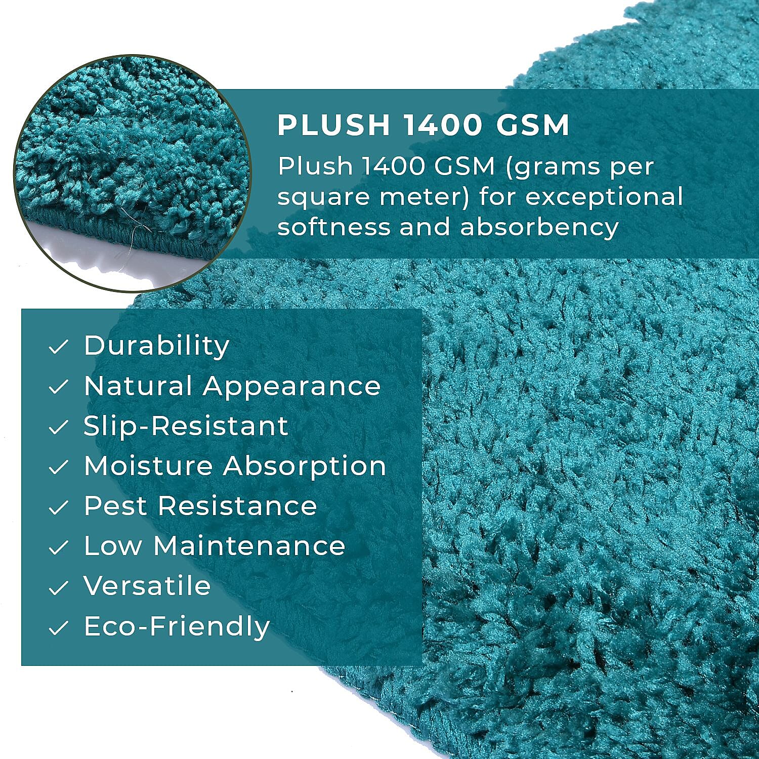 Set of 2 Luxury Microbath Mat with TPR Back - 1400 GSM  (Size 40x60 cm) - Cobalt Blue