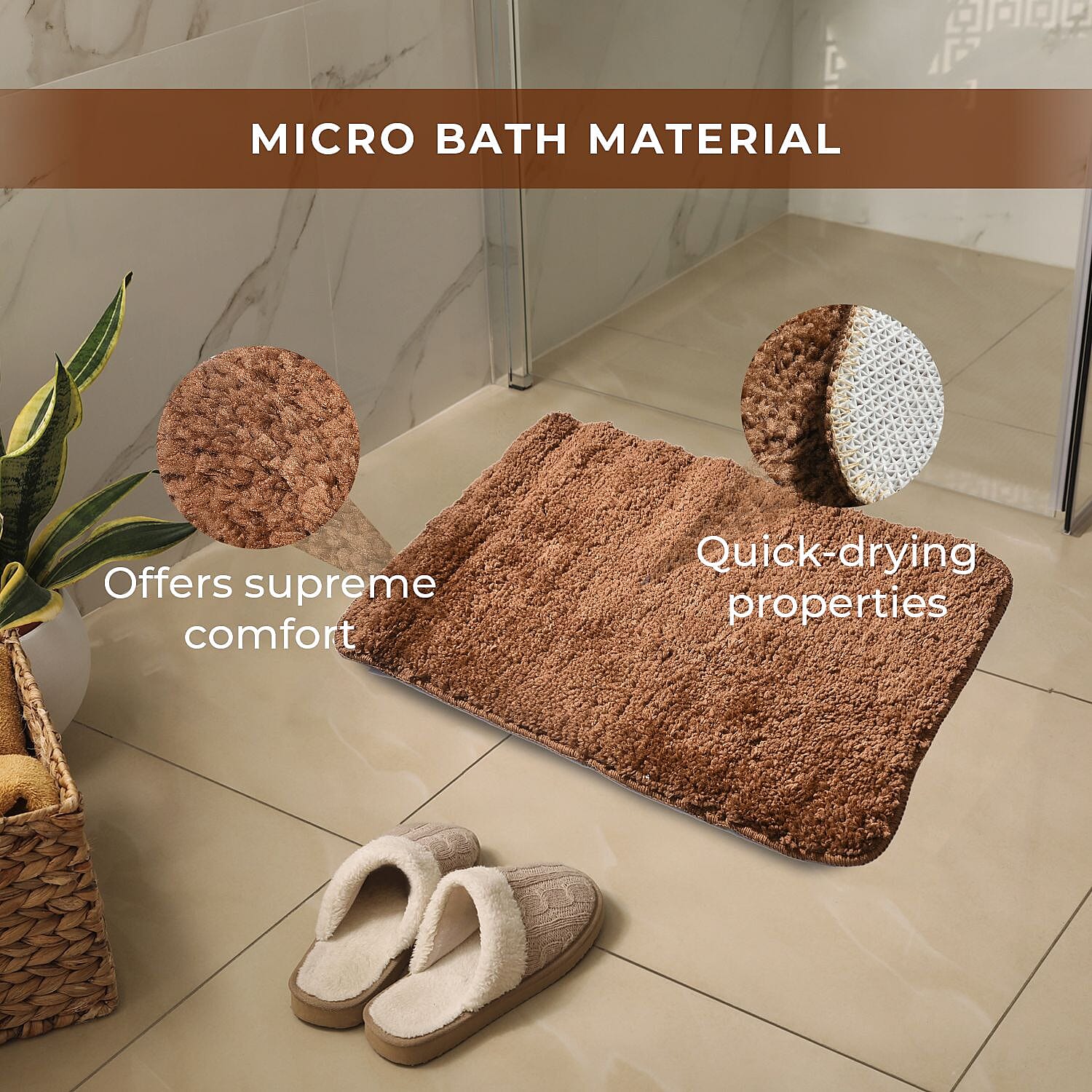 Set of 2 Luxury Microbath Mat with TPR Back - 1400 GSM  (Size 40x60 cm) - Brown