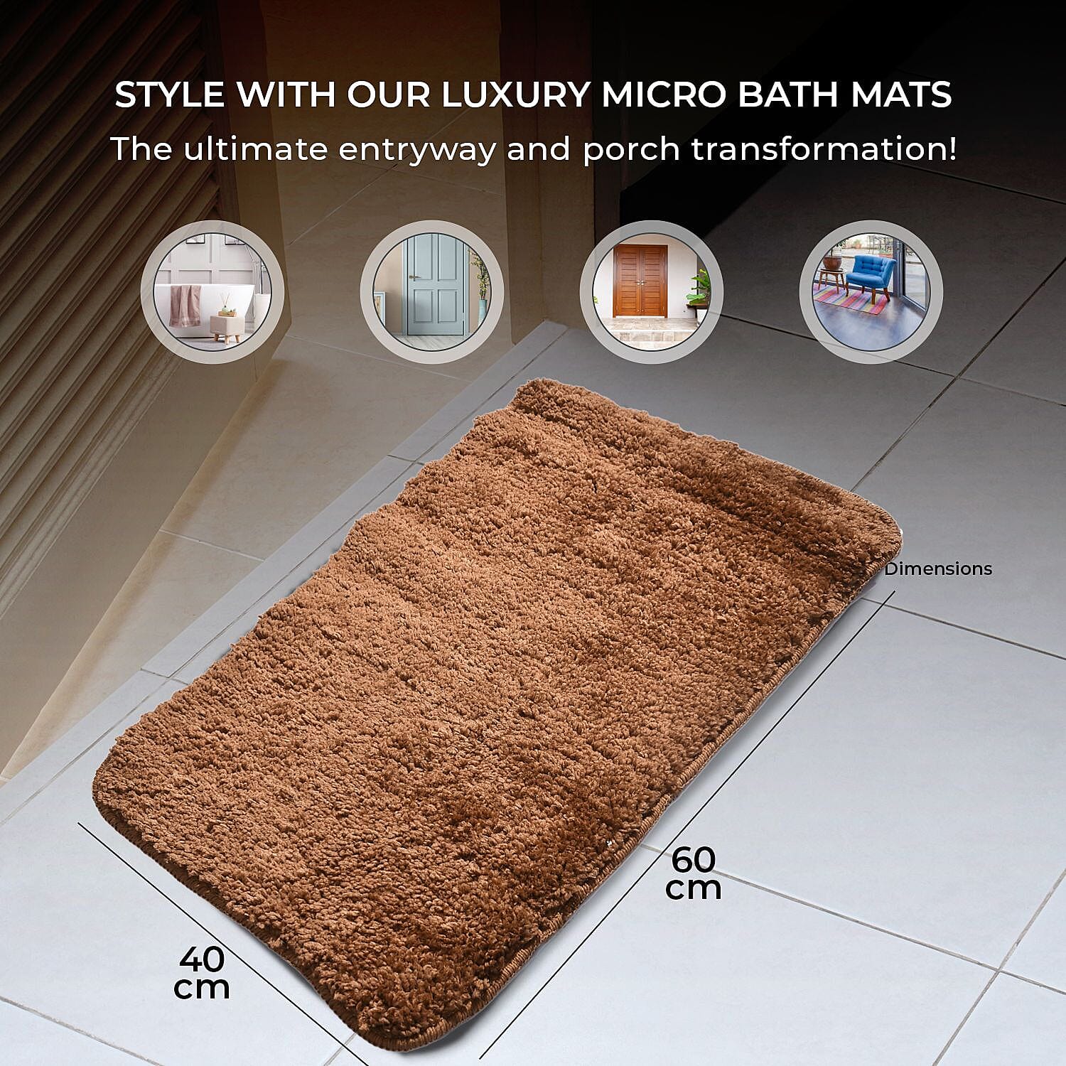 Set of 2 Luxury Microbath Mat with TPR Back - 1400 GSM  (Size 40x60 cm) - Brown