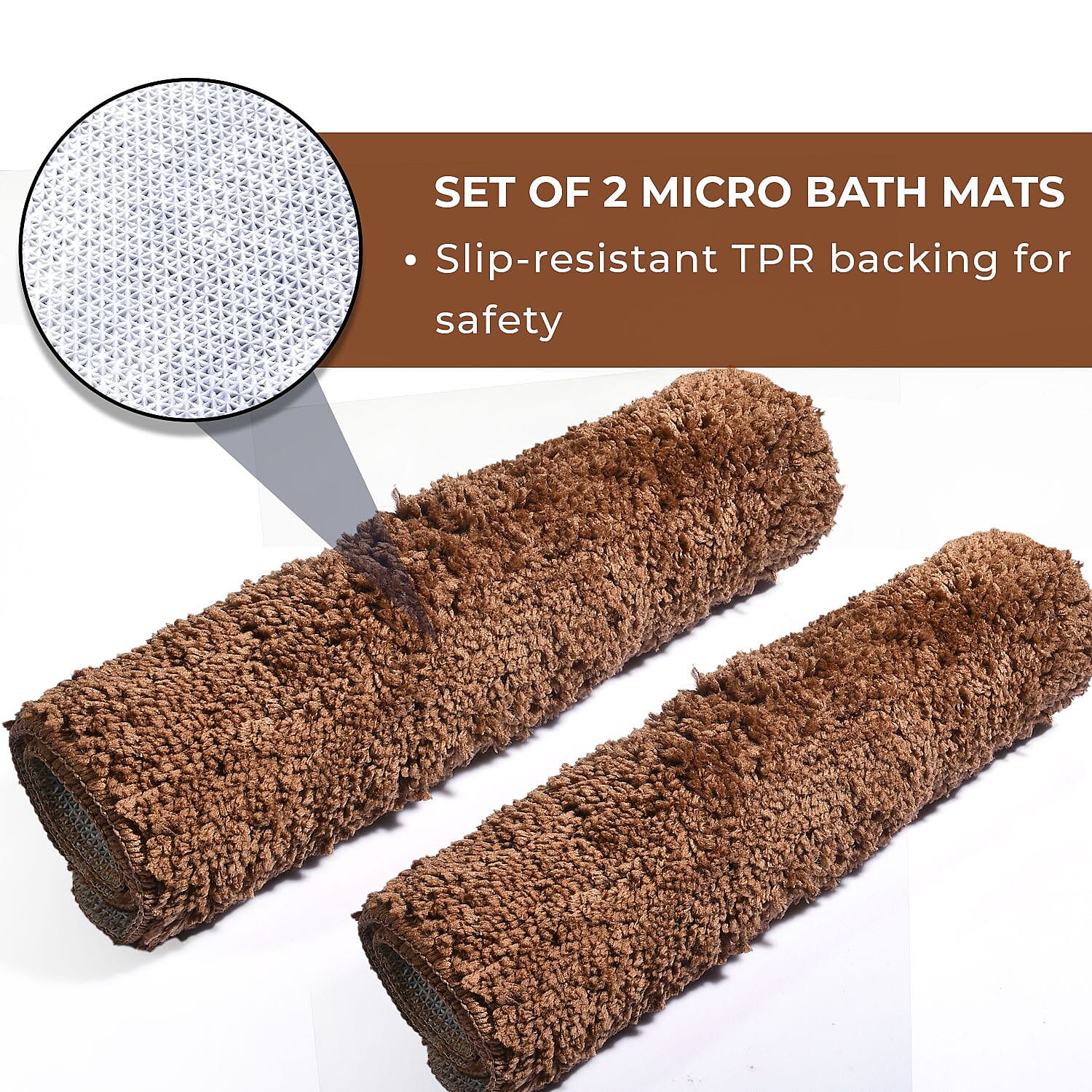 Set of 2 Luxury Microbath Mat with TPR Back - 1400 GSM  (Size 40x60 cm) - Brown