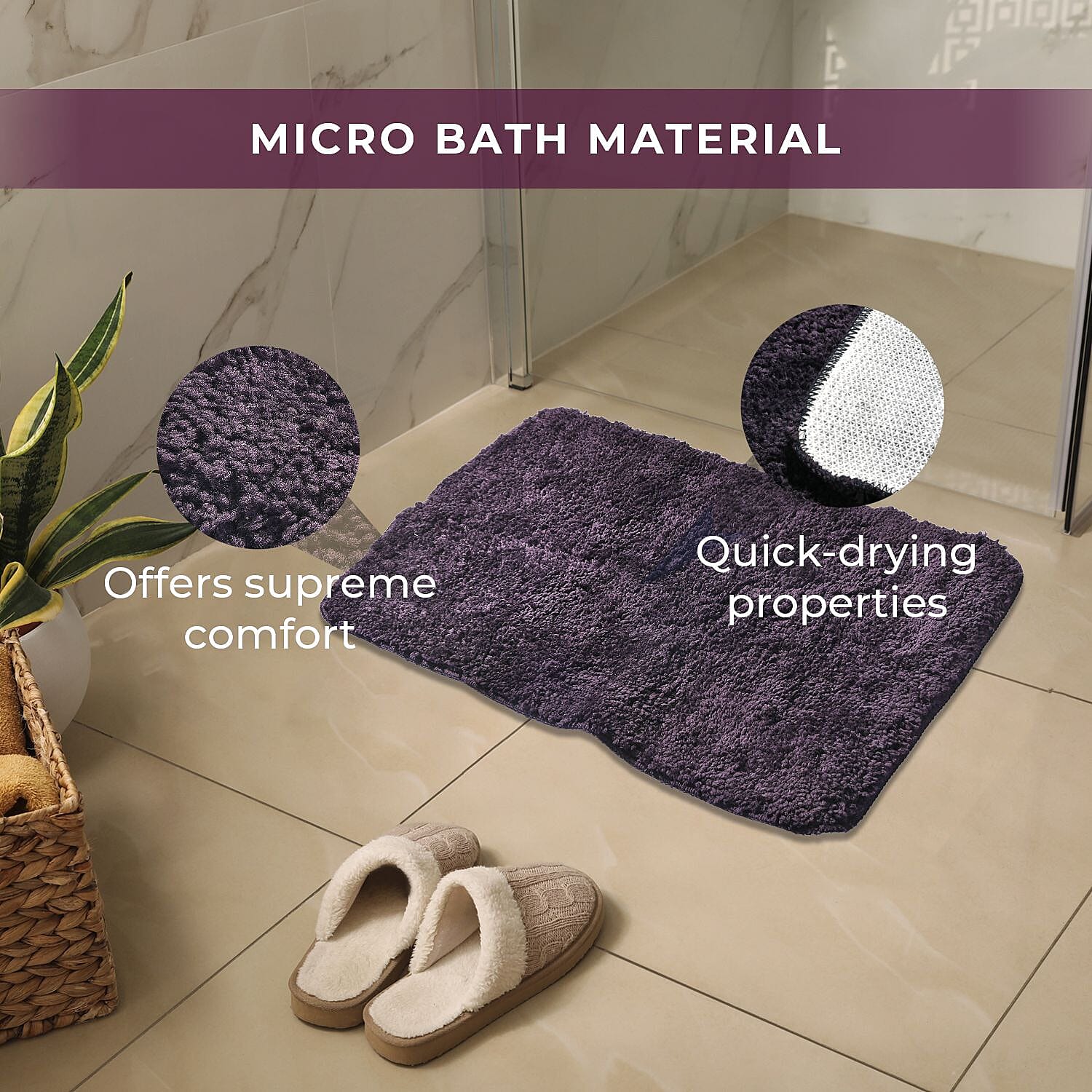 Set of 2 Luxury Microbath Mat with TPR Back - 1400 GSM  (Size 40x60 cm) -  Black