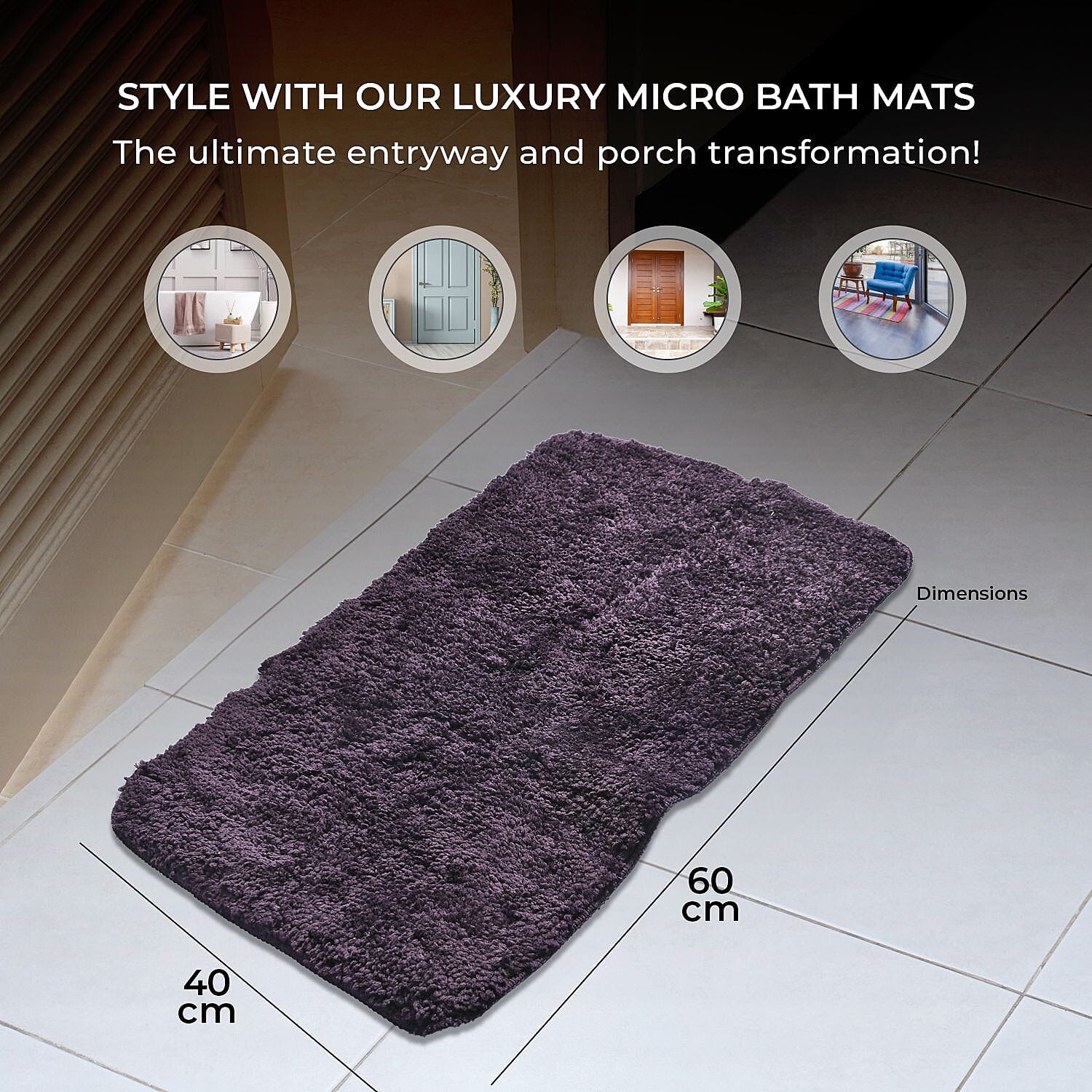 Set of 2 Luxury Microbath Mat with TPR Back - 1400 GSM  (Size 40x60 cm) -  Black