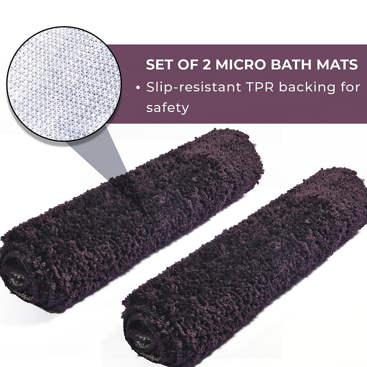 Set of 2 Luxury Microbath Mat with TPR Back - 1400 GSM  (Size 40x60 cm) -  Black