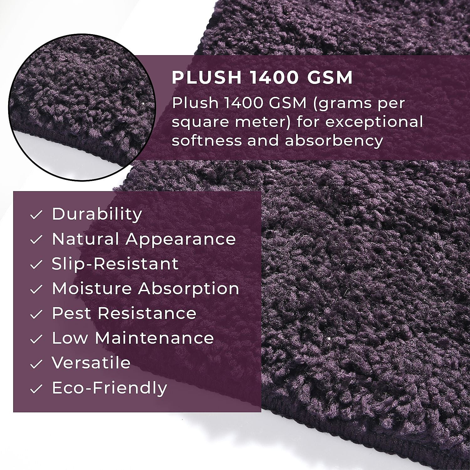 Set of 2 Luxury Microbath Mat with TPR Back - 1400 GSM  (Size 40x60 cm) -  Black