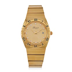 Designer Inspired - GENOA TIME V2 Japanese Movt. Crystal Studded White Dial Watch with Stainless Steel Chain Strap - Silver