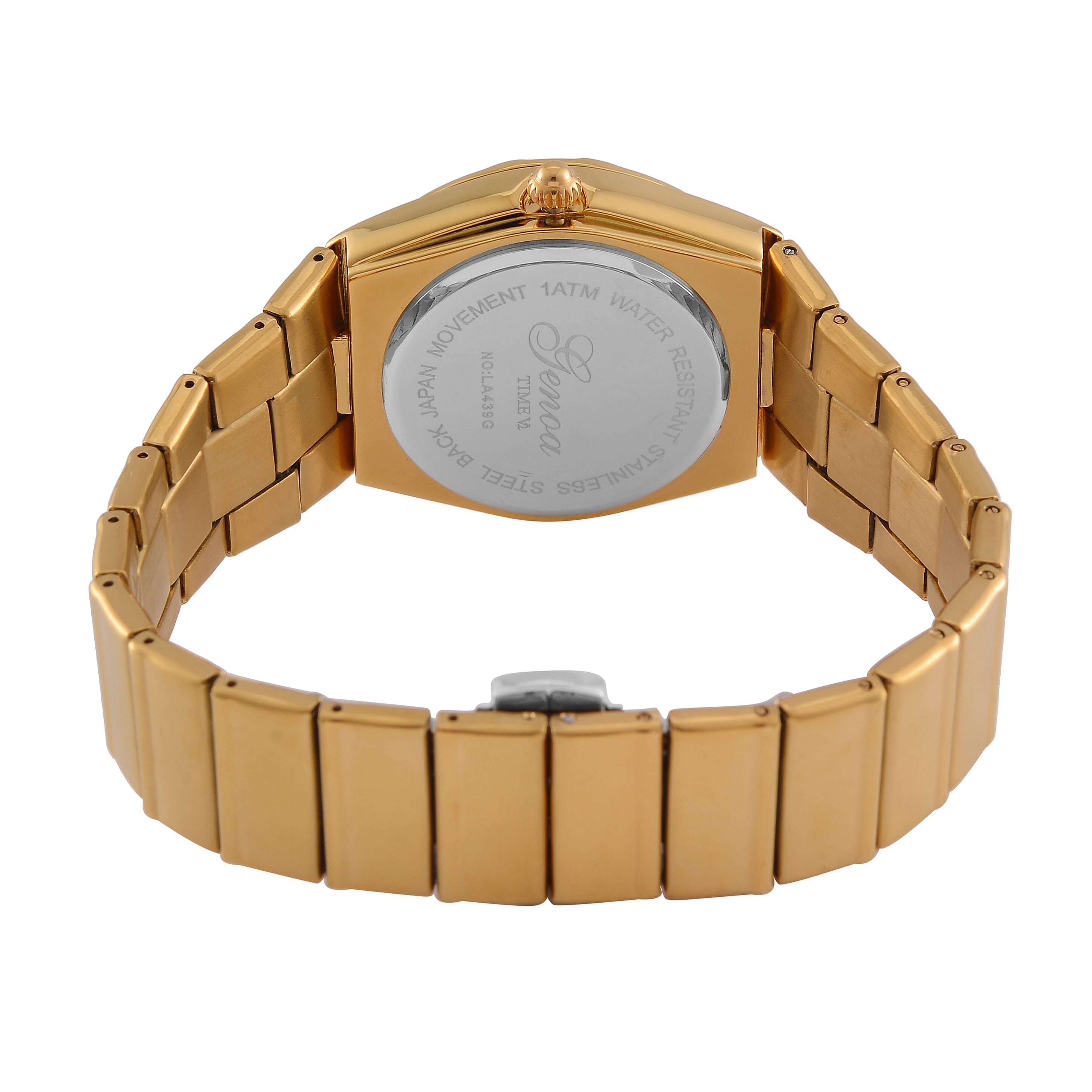 Designer Inspired - GENOA TIME V2 Japanese Movt. Crystal Studded Gold Dial Watch with Stainless Steel Chain Strap - Gold