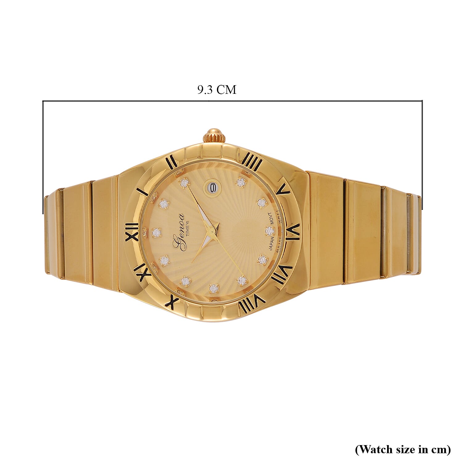Designer Inspired - GENOA TIME V2 Japanese Movt. Crystal Studded Gold Dial Watch with Stainless Steel Chain Strap - Gold