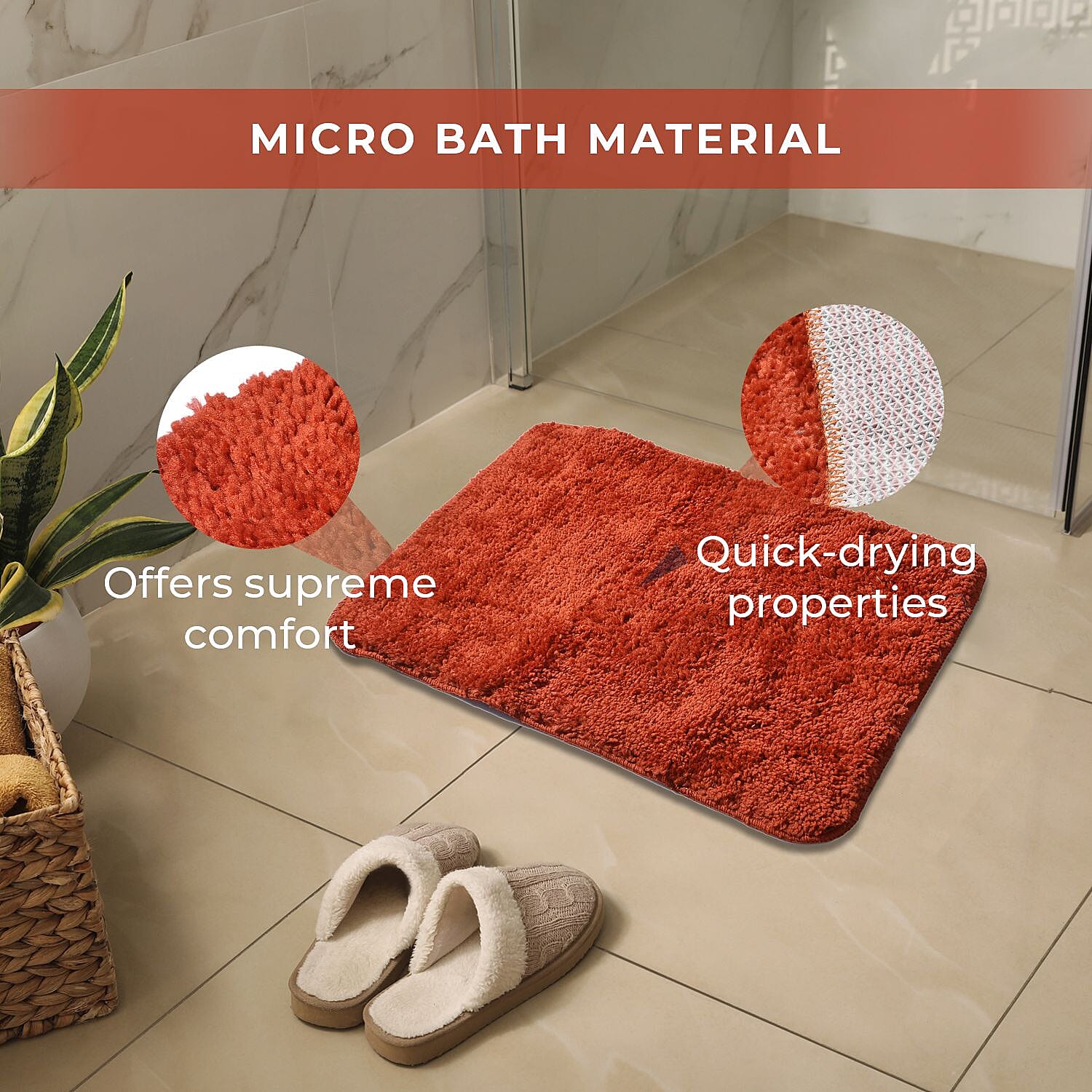 Set of 2 Bath Mat with TPR Back (Size 40x60 cm) - Orange