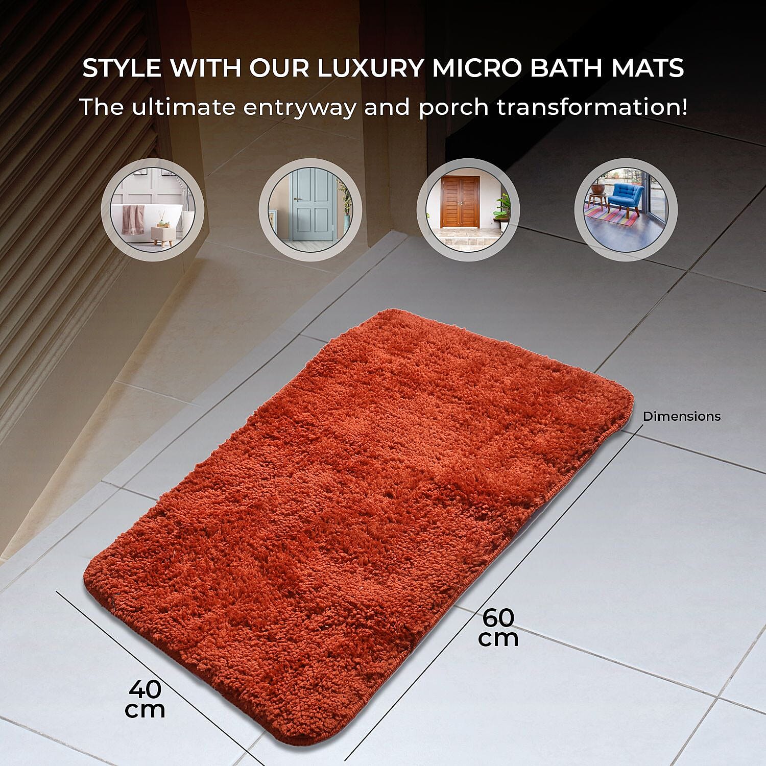 Set of 2 Bath Mat with TPR Back (Size 40x60 cm) - Orange