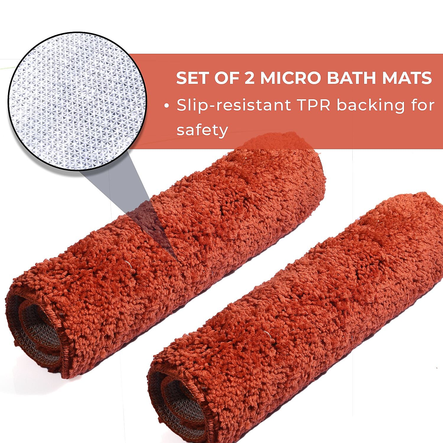 Set of 2 Bath Mat with TPR Back (Size 40x60 cm) - Orange