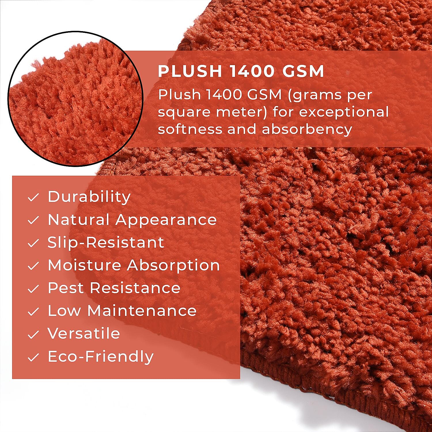 Set of 2 Bath Mat with TPR Back (Size 40x60 cm) - Orange