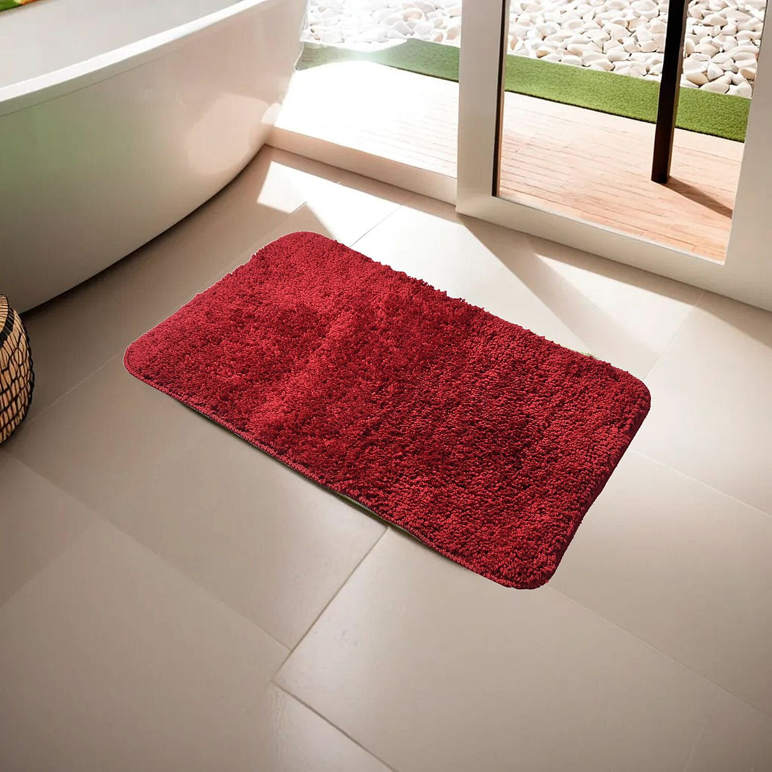 Polyester Printed Rug and Door Mat (Size 40x1 cm) - Burgundy & Multicolor