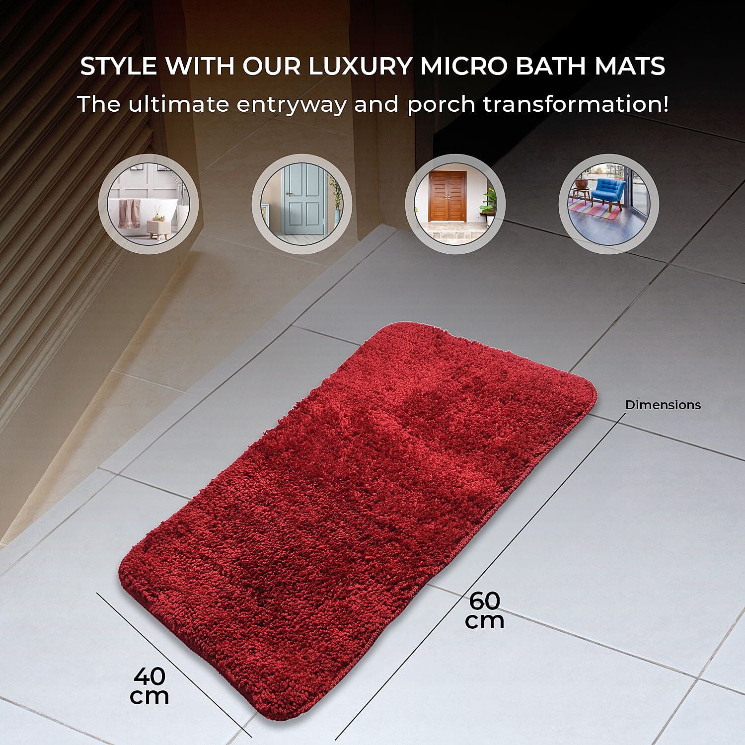 Polyester Printed Rug and Door Mat (Size 40x1 cm) - Burgundy & Multicolor