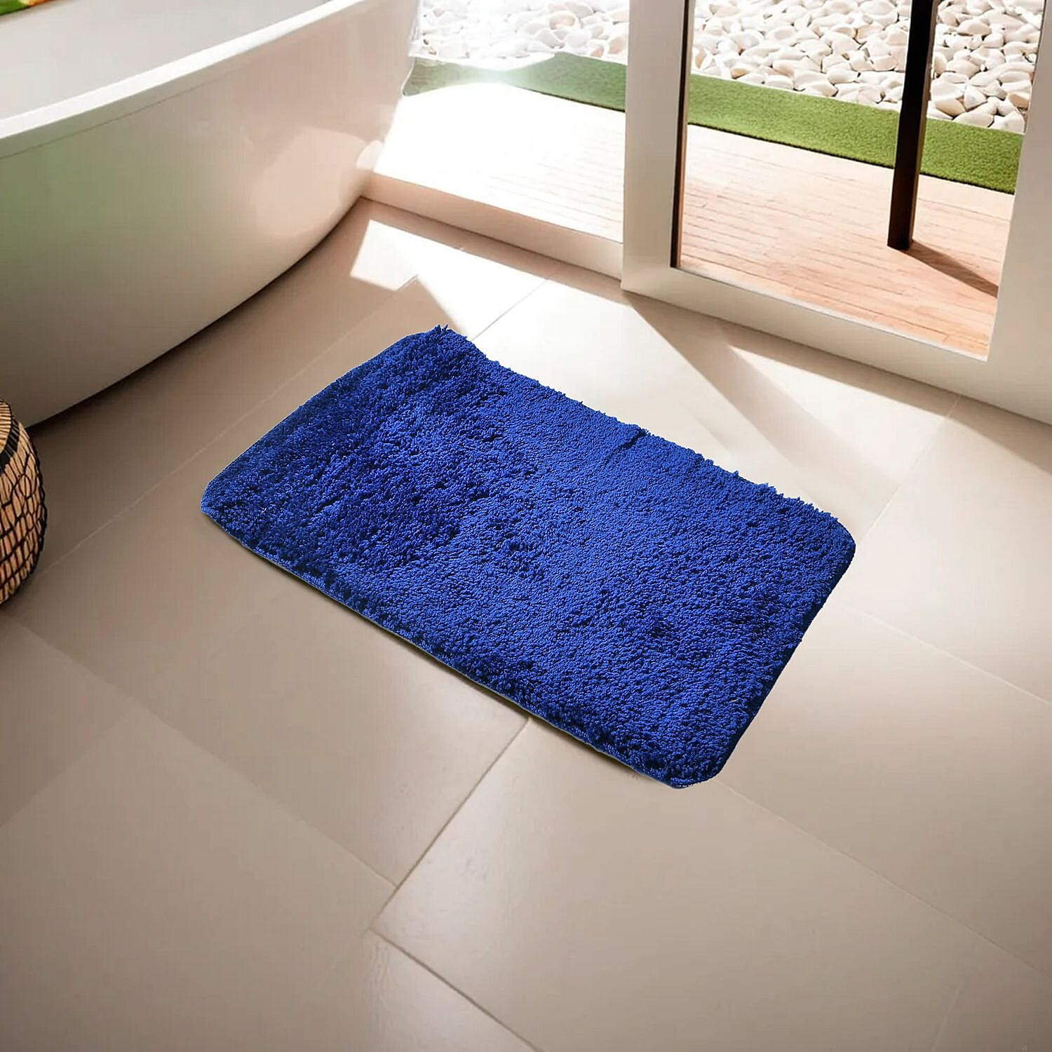 Polyester Printed Rug and Door Mat (Size 40x1 cm) - Royal Blue & Multicolor