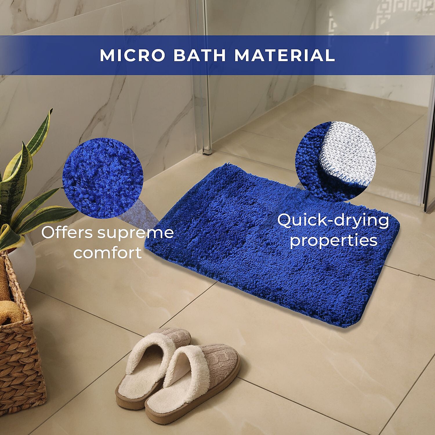 Polyester Printed Rug and Door Mat (Size 40x1 cm) - Royal Blue & Multicolor