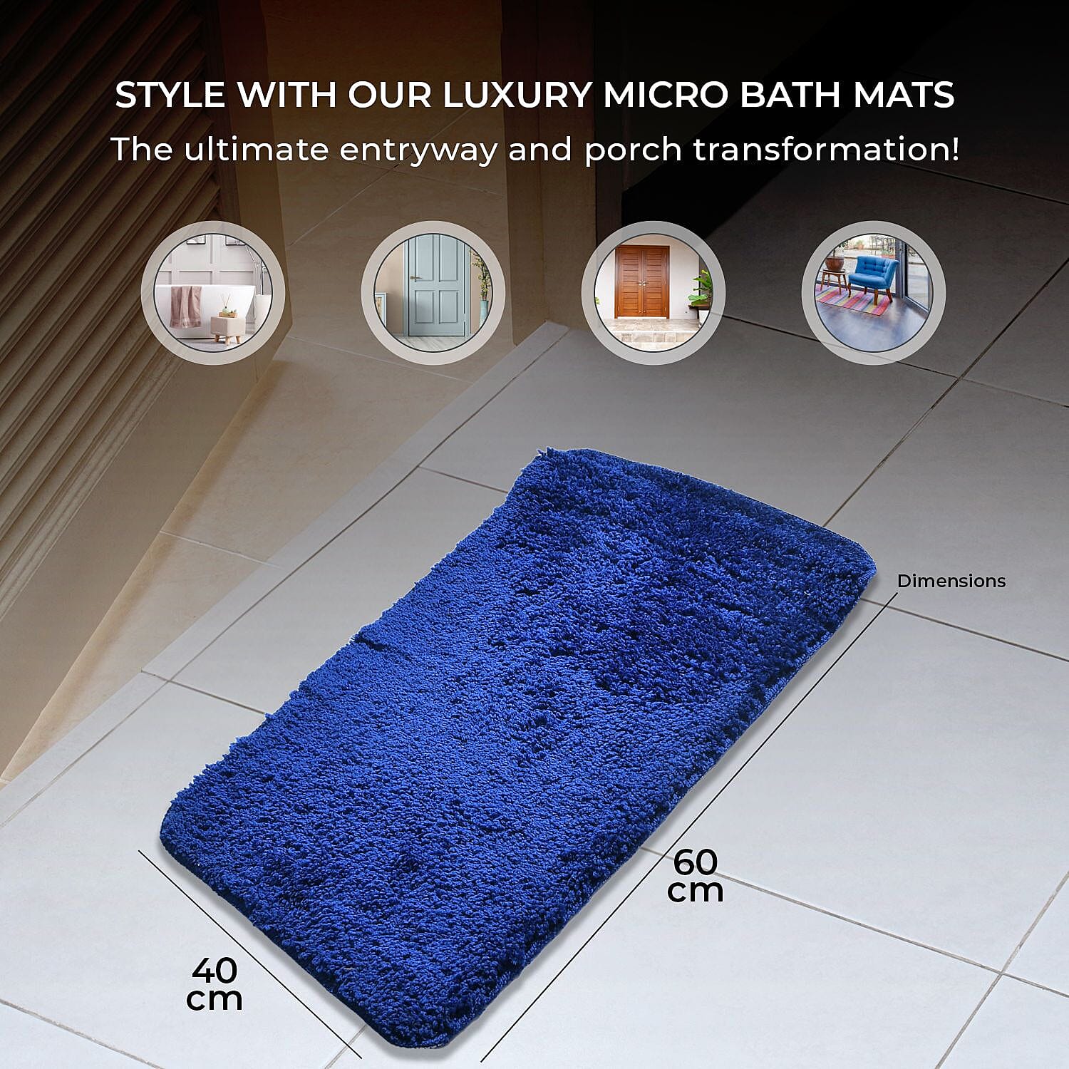 Polyester Printed Rug and Door Mat (Size 40x1 cm) - Royal Blue & Multicolor