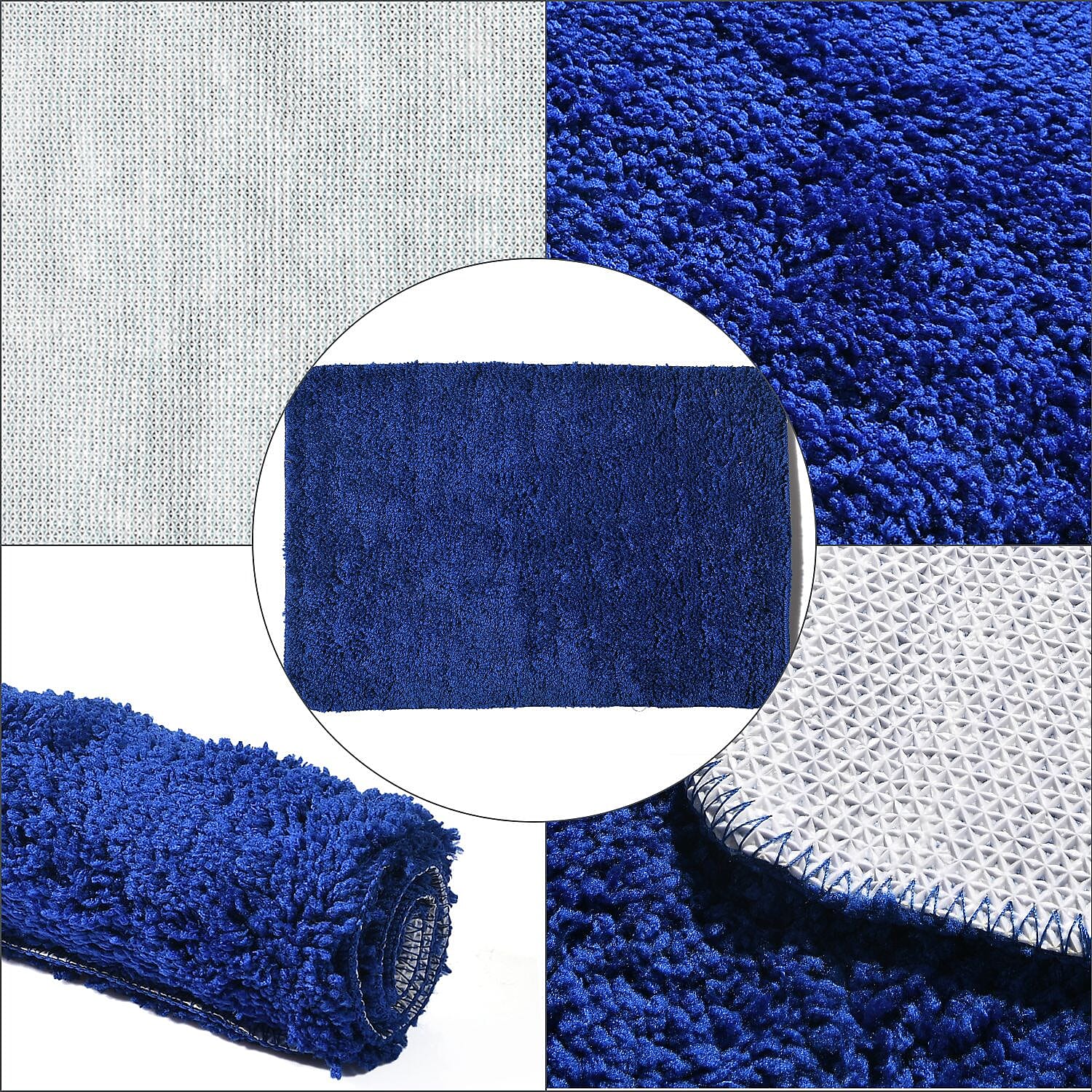 Polyester Printed Rug and Door Mat (Size 40x1 cm) - Royal Blue & Multicolor