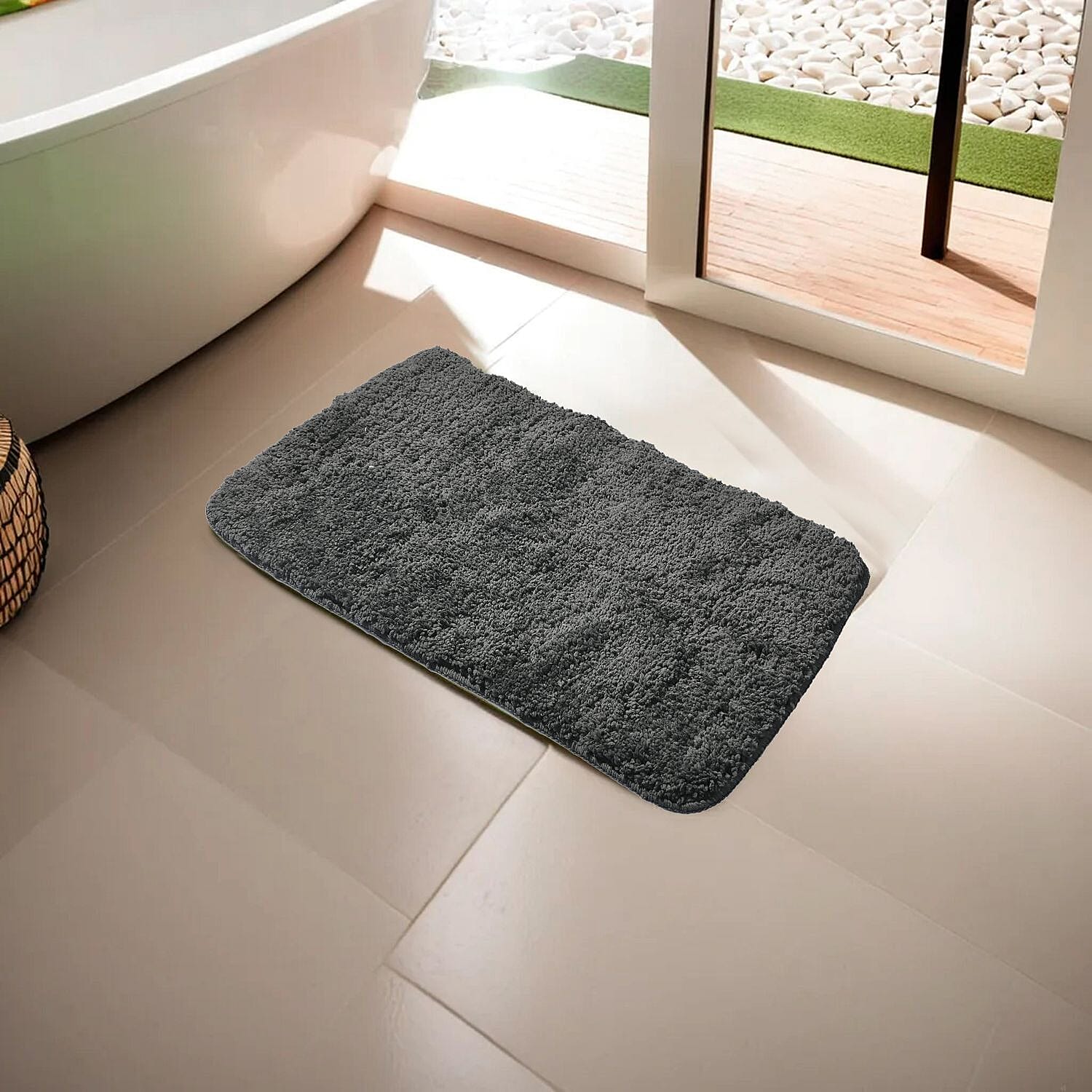 Polyester Printed Rug and Door Mat (Size 40x1 cm) - Grey & Multicolor