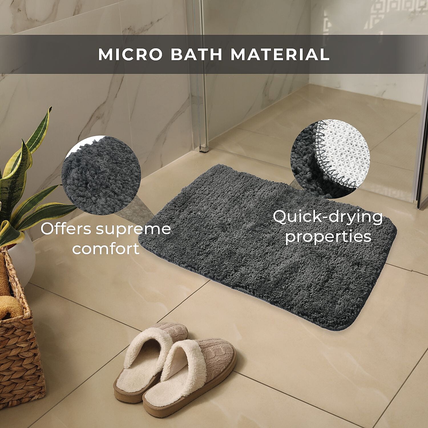 Polyester Printed Rug and Door Mat (Size 40x1 cm) - Grey & Multicolor