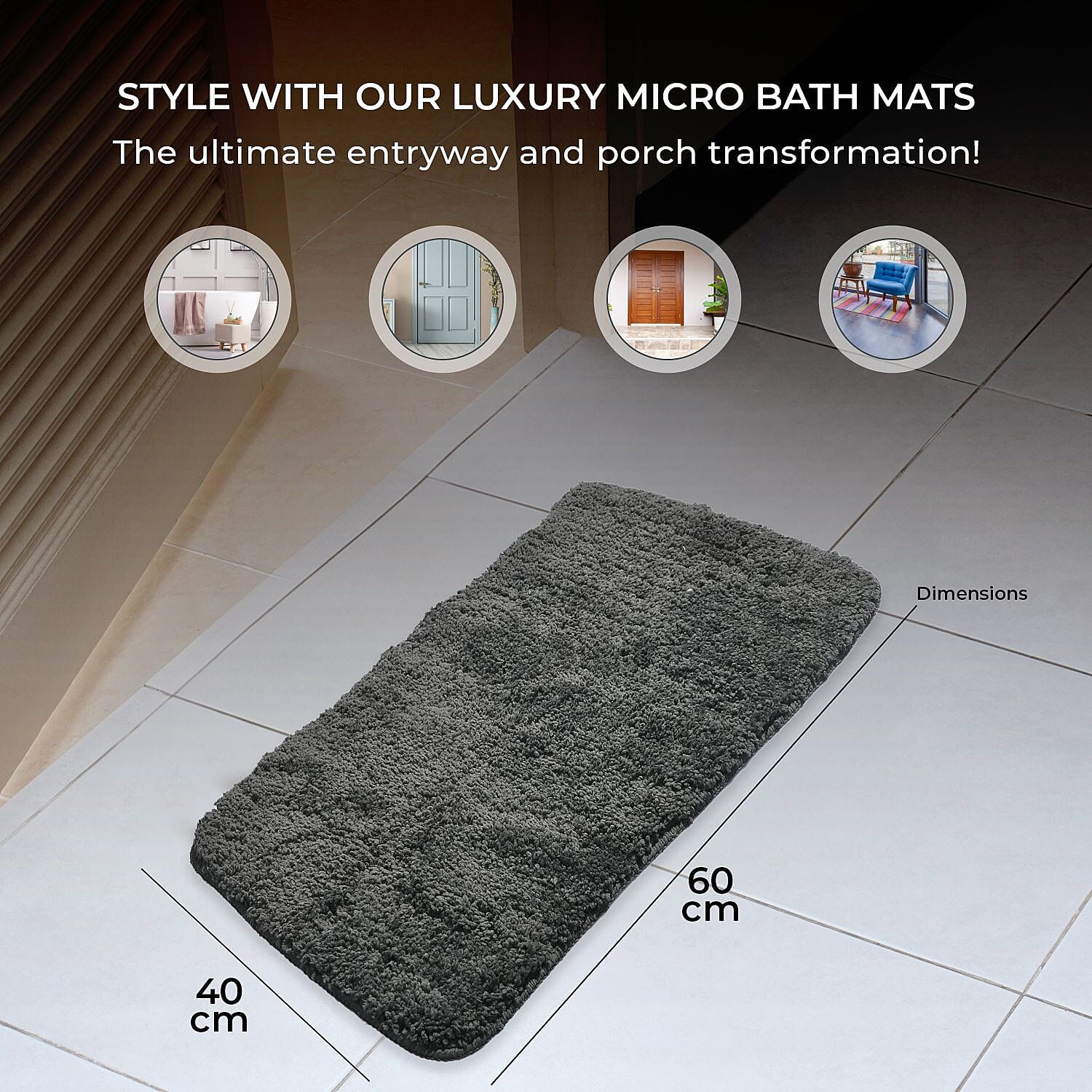 Polyester Printed Rug and Door Mat (Size 40x1 cm) - Grey & Multicolor