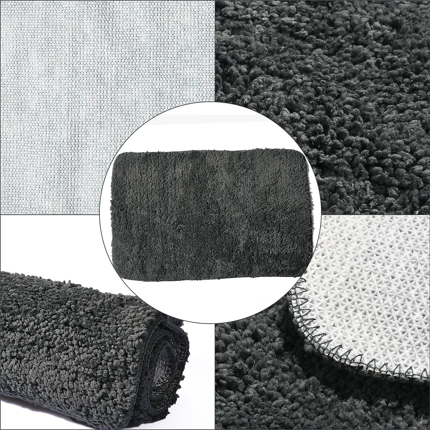 Polyester Printed Rug and Door Mat (Size 40x1 cm) - Grey & Multicolor