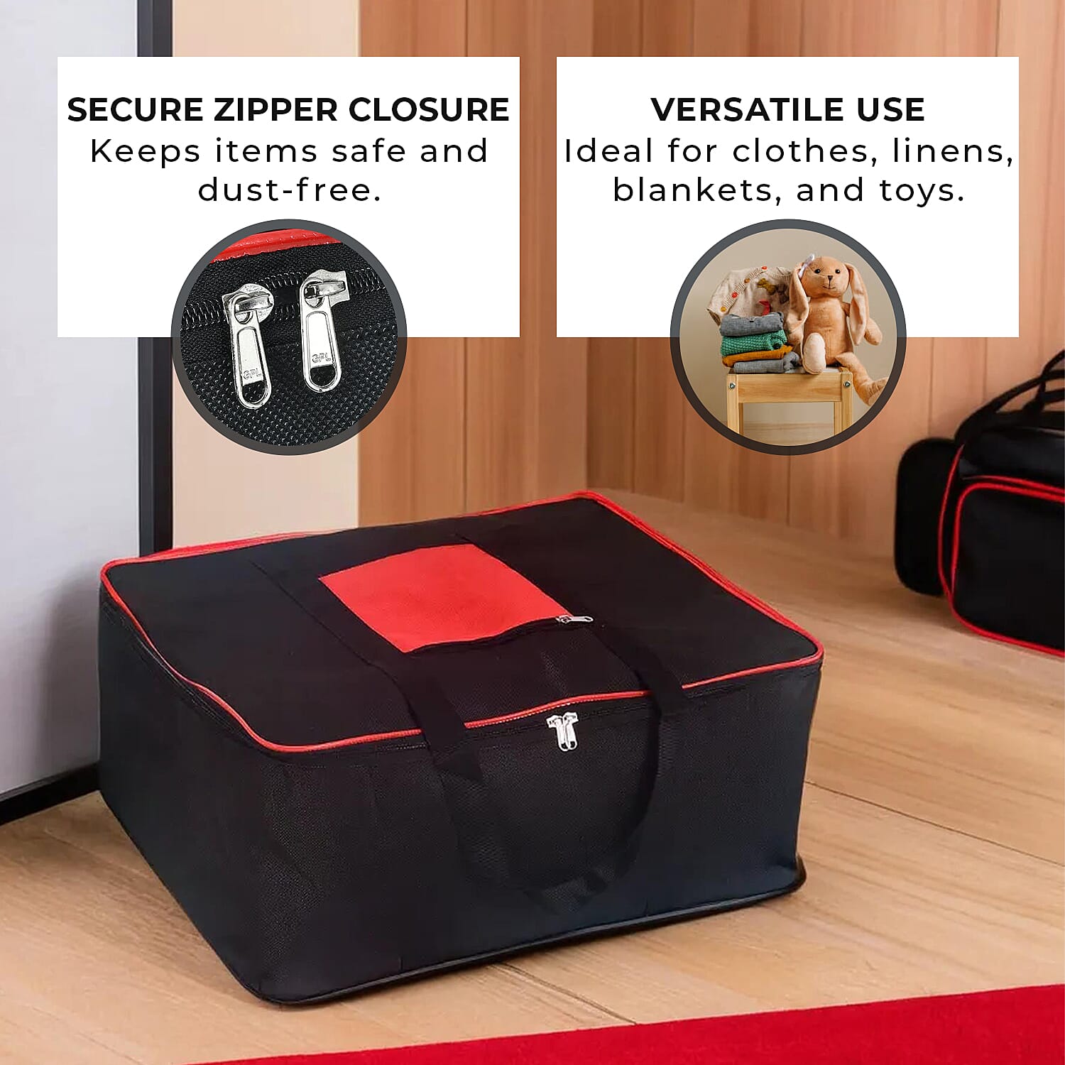 Set of 5 Non-Woven Fabric Storage Bag With Front Pocket - Black