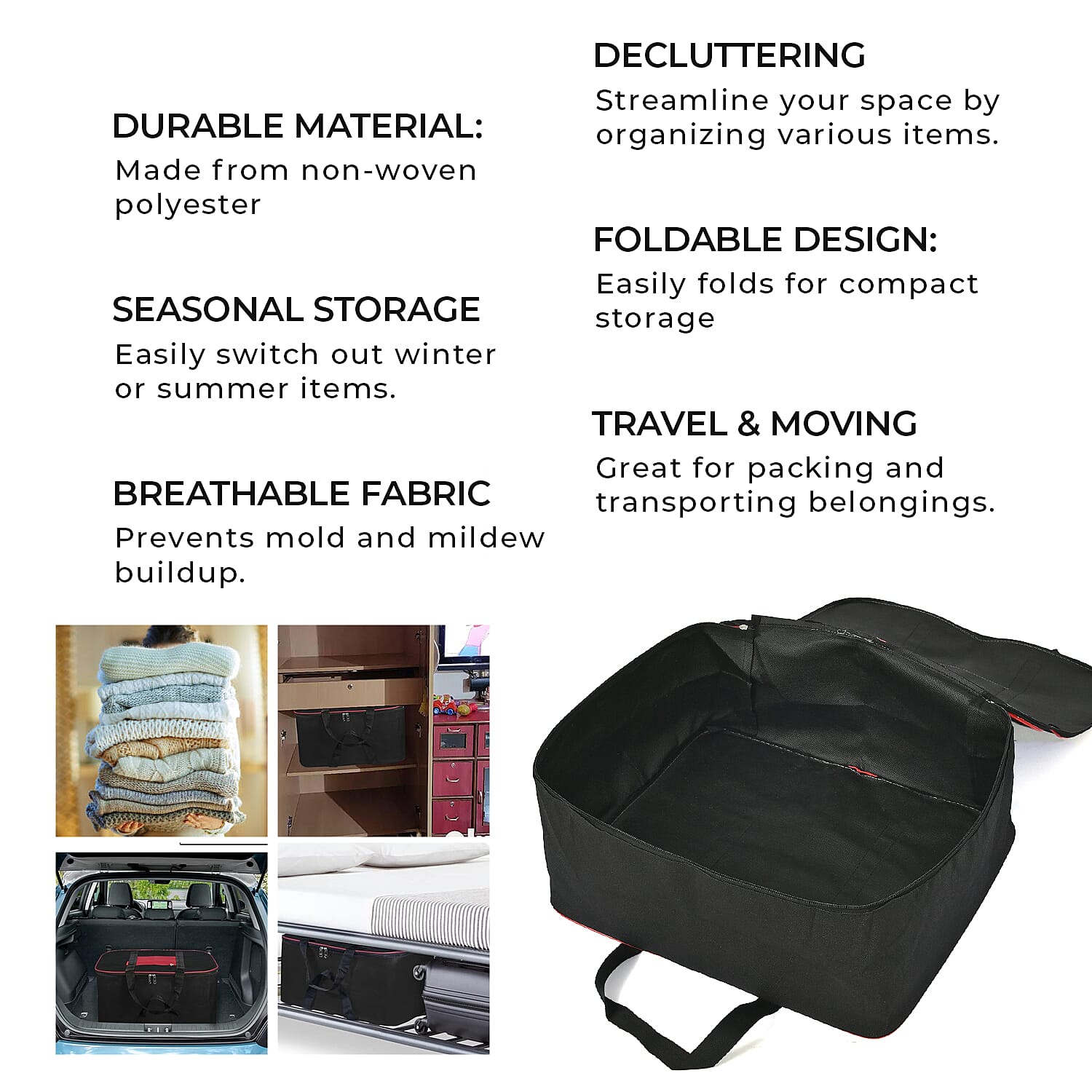 Set of 5 Non-Woven Fabric Storage Bag With Front Pocket - Black