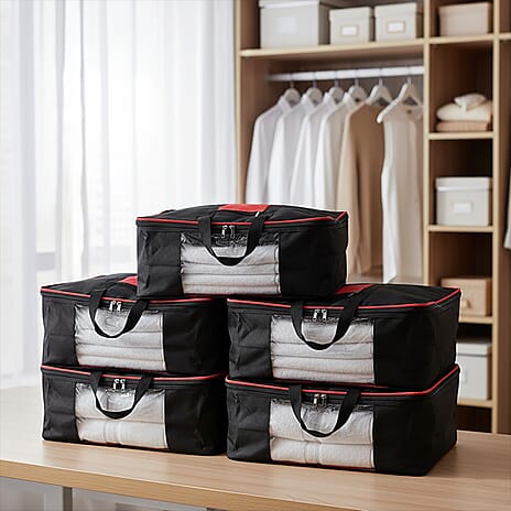 Set of 5 Non-Woven Fabric Storage Bags - Black