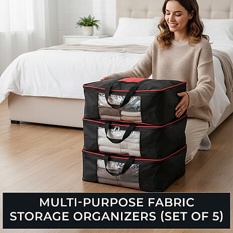 Set of 5 Non-Woven Fabric Storage Bags - Black