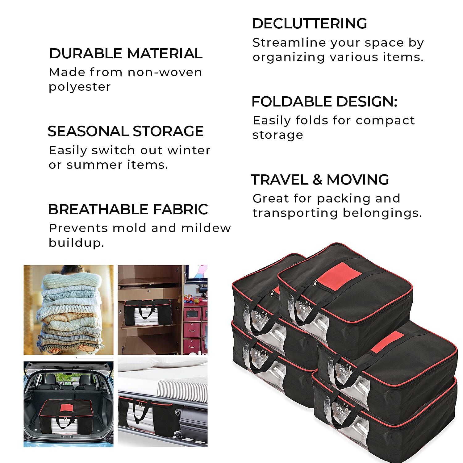 Set of 5 Non-Woven Fabric Storage Bags - Black