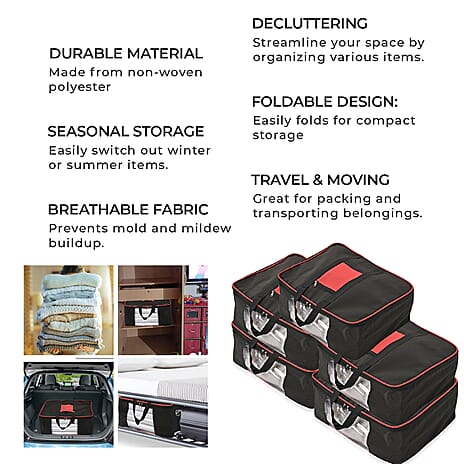 Set of 5 Non-Woven Fabric Storage Bags - Black