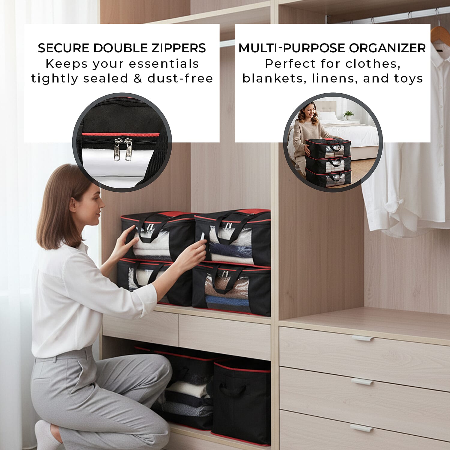 Set of 5 Non-Woven Fabric Storage Bags - Black