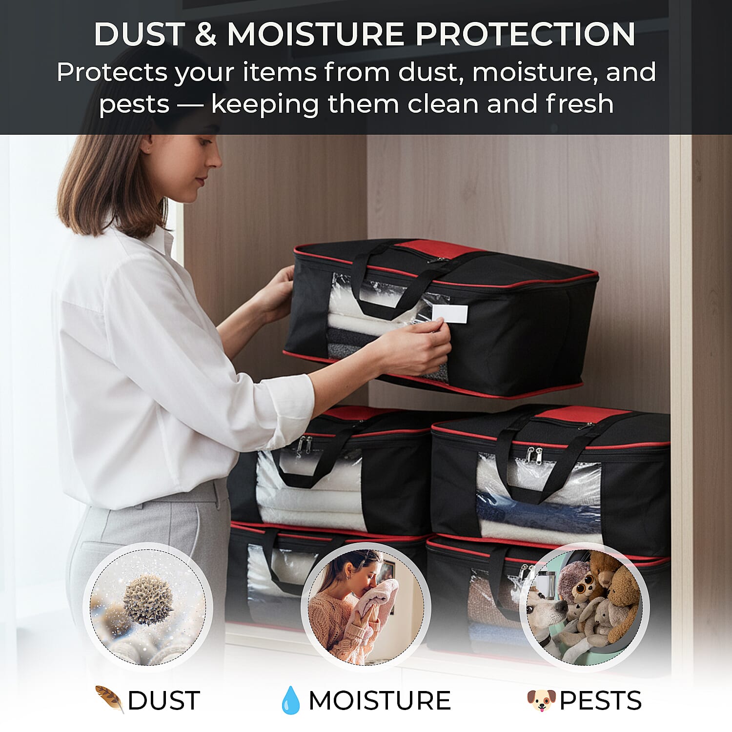 Set of 5 Non-Woven Fabric Storage Bags - Black