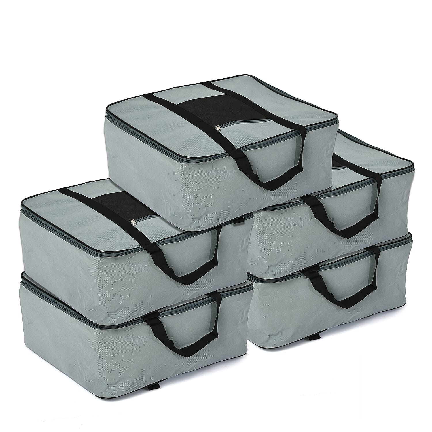 Set of 5 Non-Woven Fabric Storage Bag With Front Pocket - Grey