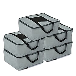 Set of 5 Non-Woven Fabric Storage Bag With Front Pocket - Grey